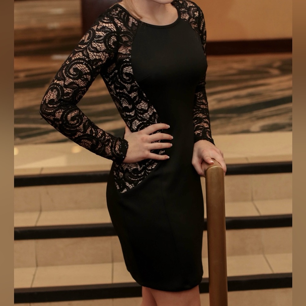 Black lace long sleeve dress